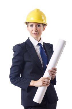 kadın mimar ile beyaz çizimler