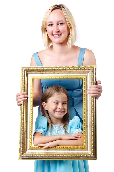 Happy mom and daughter on white — Stock Photo, Image