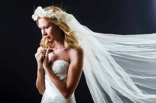 Bride in white dress in studio — Stock Photo, Image