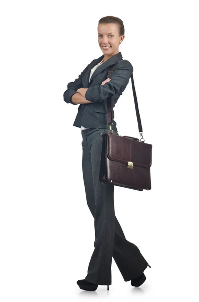 Businesswoman with briefcase on white — Stock Photo, Image