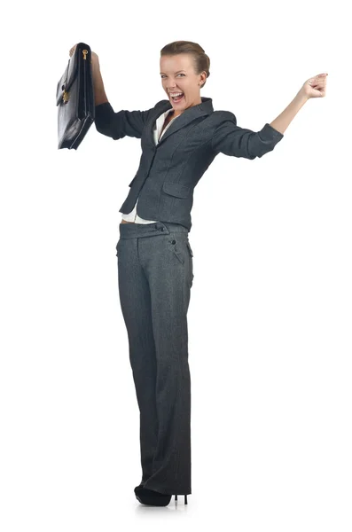 Businesswoman with briefcase on white — Stock Photo, Image