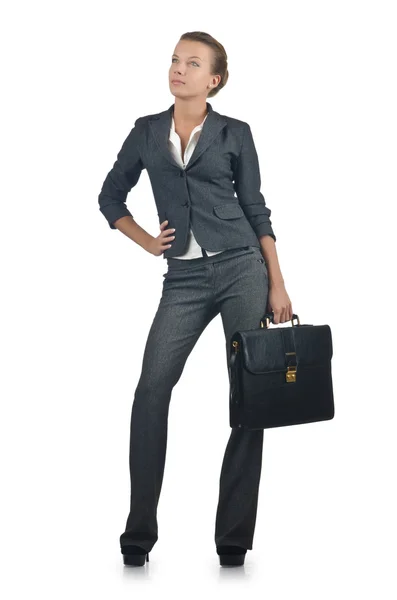 Businesswoman with briefcase on white — Stock Photo, Image