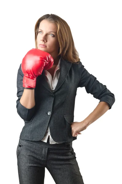 Jovem empresária no conceito de boxe — Fotografia de Stock