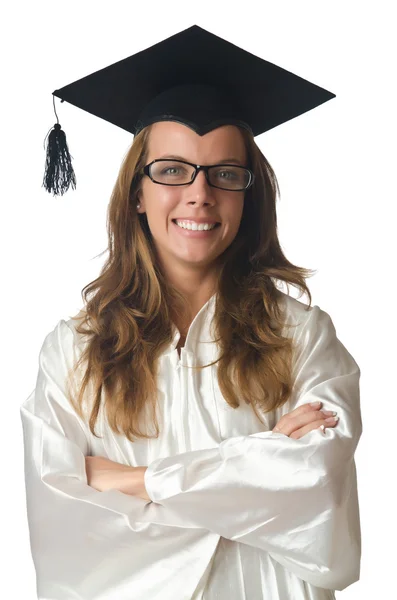 Young student with diploma on white — Stock Photo, Image