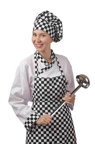 Młoda kobieta kucharz na białym tle — Zdjęcie stockowe
