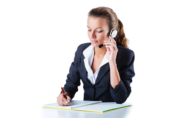 Female helpdesk operator on white — Stock Photo, Image