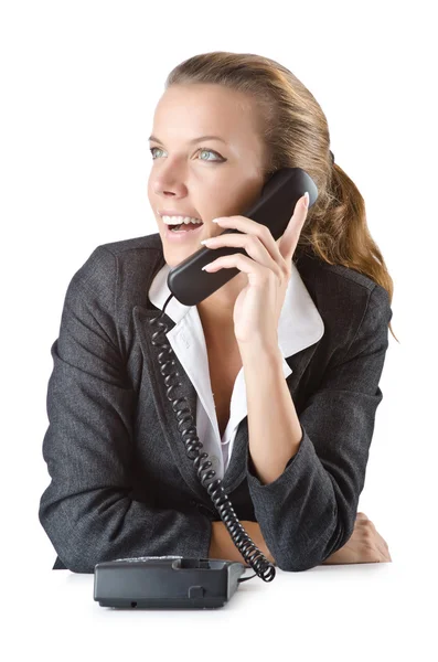 Attractive helpdesk operator on white — Stock Photo, Image