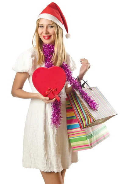 Happy woman after christmas shopping — Stock Photo, Image