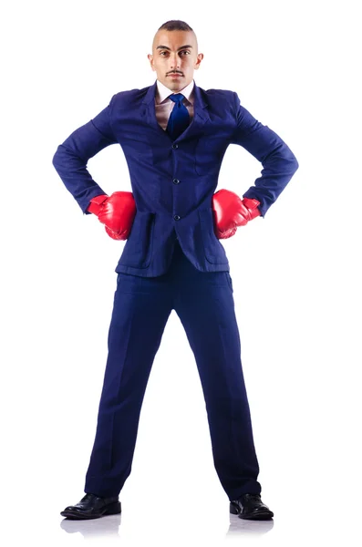 Hezký obchodník s boxerskými rukavicemi — Stock fotografie