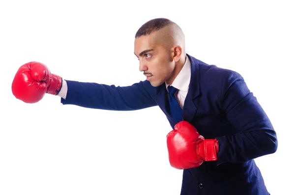 Przystojny biznesmen w rękawiczkach bokserskich — Zdjęcie stockowe