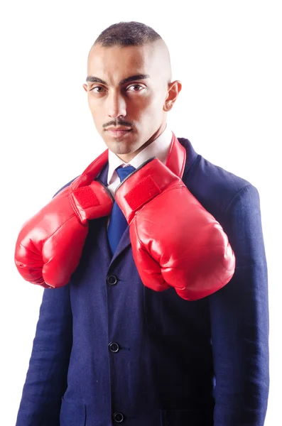 Hombre de negocios guapo con guantes de boxeo —  Fotos de Stock