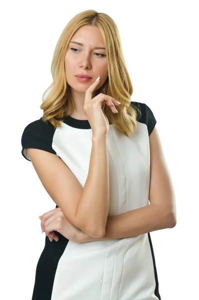 Attraktive Frau auf weißem Hintergrund — Stockfoto