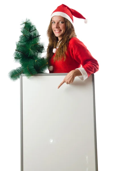 年轻女子圣诞老人与空白板 — 图库照片