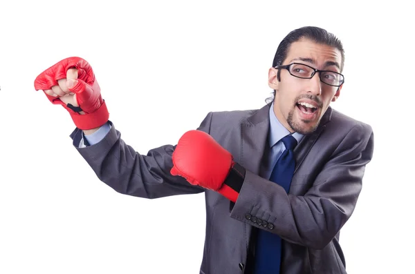 Lustiger Geschäftsmann mit Boxhandschuhen — Stockfoto