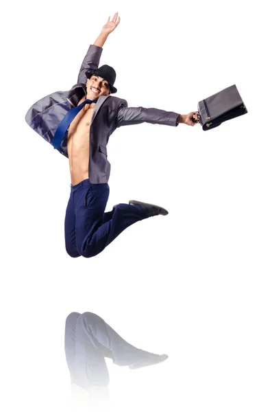 Homme d'affaires nu sautant sur blanc — Photo