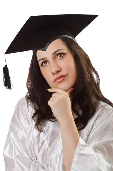 Afgestudeerd met een diploma op wit — Stockfoto