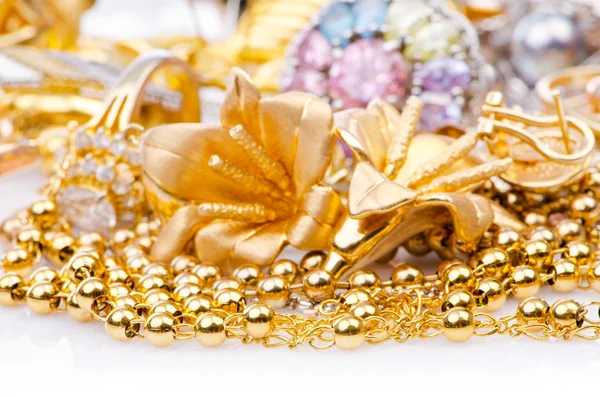 Velká sbírka zlatých šperků — Stock fotografie