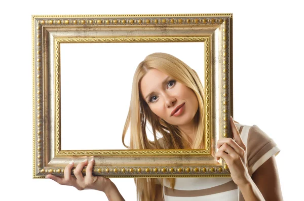 Picture frame and attractive woman — Stock Photo, Image