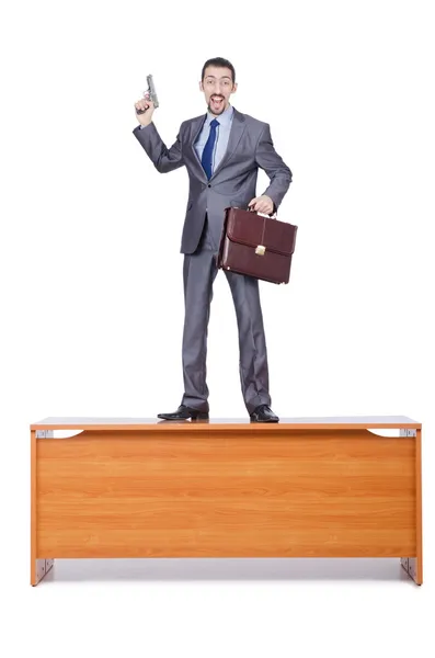 Businessman with gun on white — Stock Photo, Image