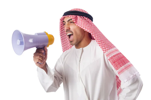 Arab man shouting through loudspeaker — Stock Photo, Image