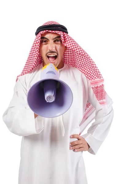 Arabische man schreeuwen via luidspreker — Stockfoto