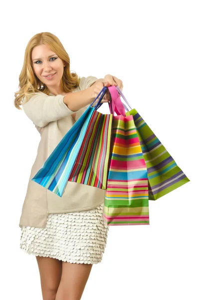 有吸引力的女孩带着购物袋 — 图库照片
