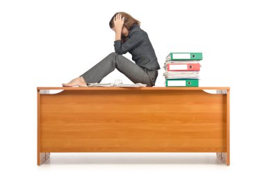 yoğun iş kadını üzerinde beyaz izole