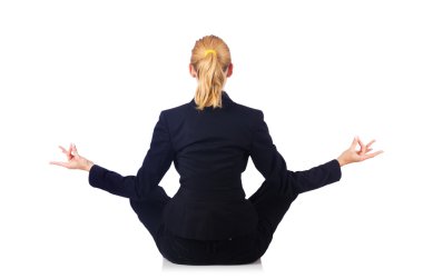 genç iş kadını beyaz üzerinde meditasyon