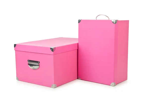Ροζ giftboxes που απομονώνονται σε λευκό — Φωτογραφία Αρχείου