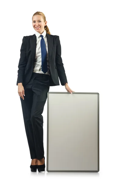 Businesswoman with blank board on white — Stock Photo, Image