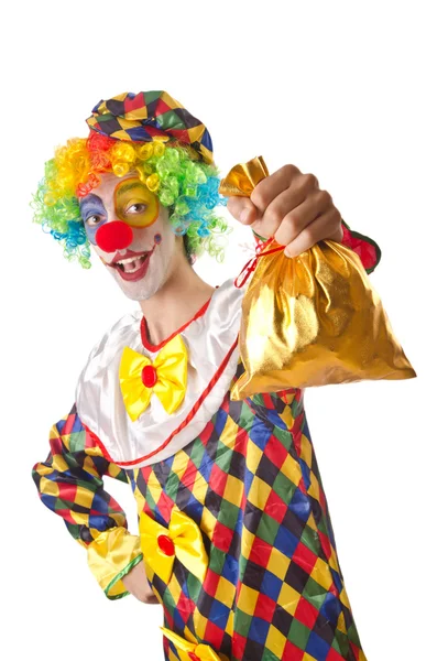 Grappige clown op de witte — Stockfoto