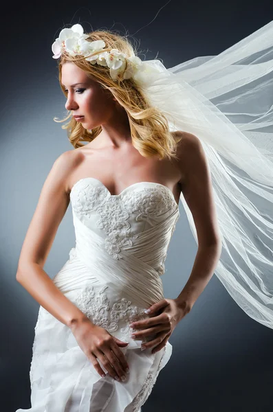 Bride in white dress in studio — Stock Photo, Image