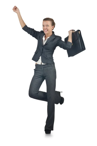 Businesswoman with briefcase on white — Stock Photo, Image