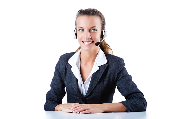 Female helpdesk operator on white — Stock Photo, Image