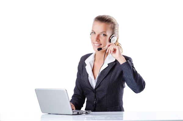 Operatrice helpdesk donna su bianco — Foto Stock