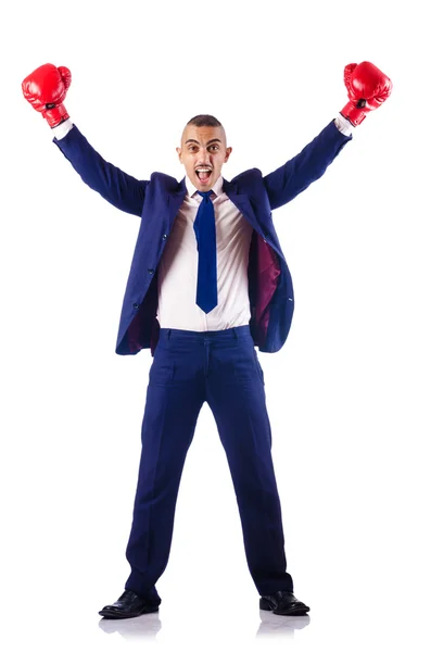 Hombre de negocios guapo con guantes de boxeo — Foto de Stock