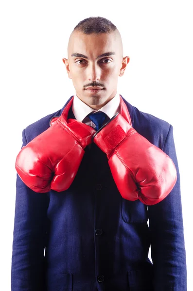 Schöner Geschäftsmann mit Boxhandschuhen — Stockfoto