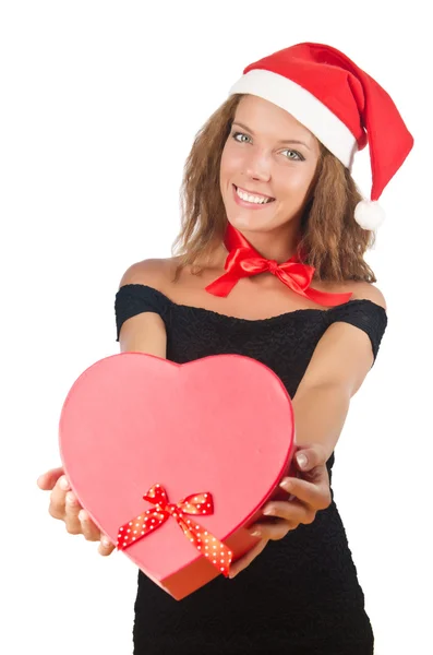 Jeune Père Noël avec boîte cadeau sur blanc — Photo