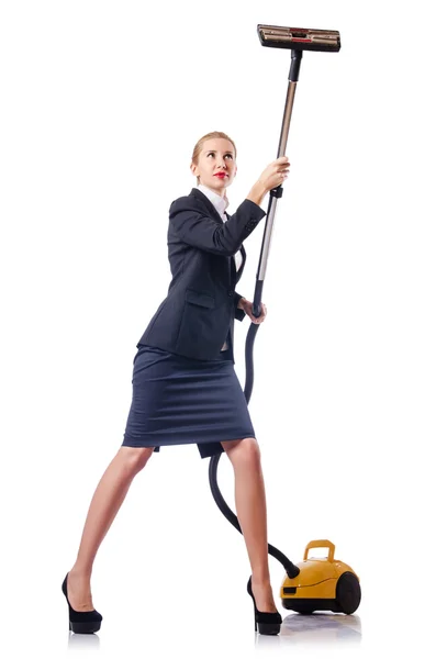 Woman cleaning with vacuum cleaner — Stock Photo, Image