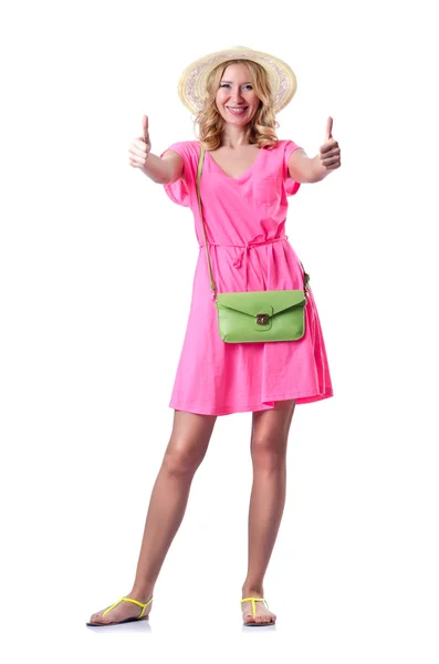 Woman ready for beach on white — Stock Photo, Image