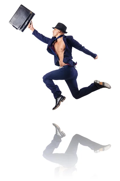 Naked businessman jumping on white — Stock Photo, Image