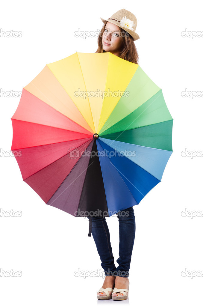 personlighed revolution bombe Ung kvinde med farverig paraply — Stock-foto © Elnur_ #13873309