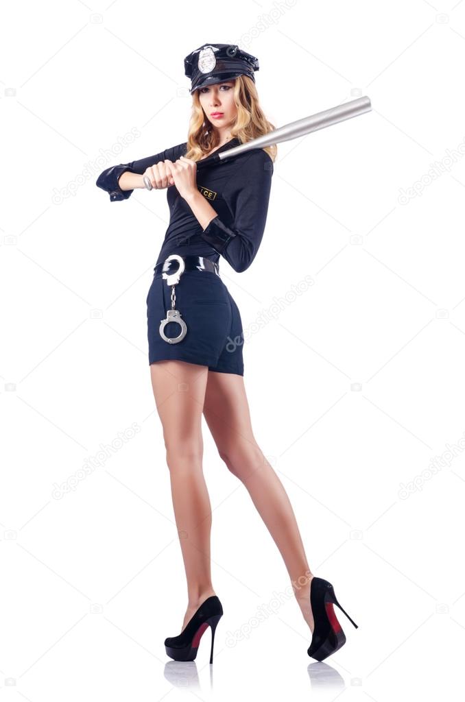Woman police with baseball bat