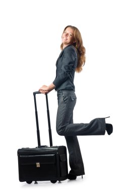 iş kadını ile seyahat kutusu beyaz