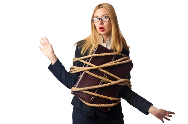 Biznesmen kobieta związana z liny — Zdjęcie stockowe