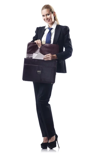 Businesswoman with briefcase on white — Stock Photo, Image