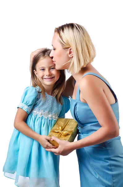 Happy mom and daughter on white — Stock Photo, Image