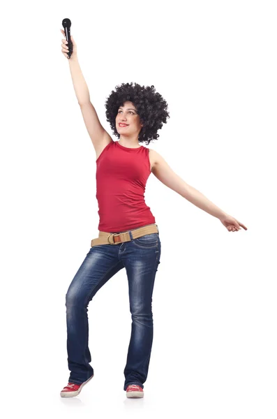 Donna con taglio di capelli afro su bianco — Foto Stock