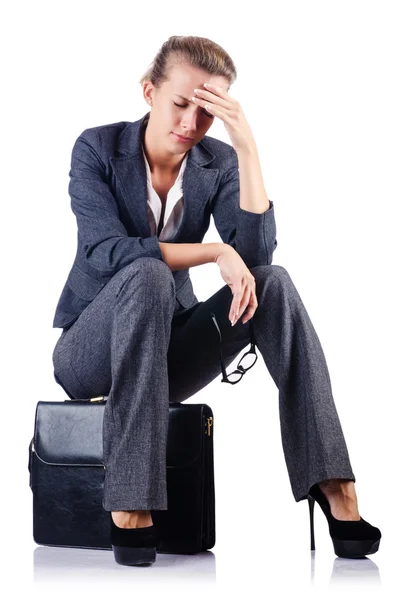 Young woman with briefcase on white — Stock Photo, Image