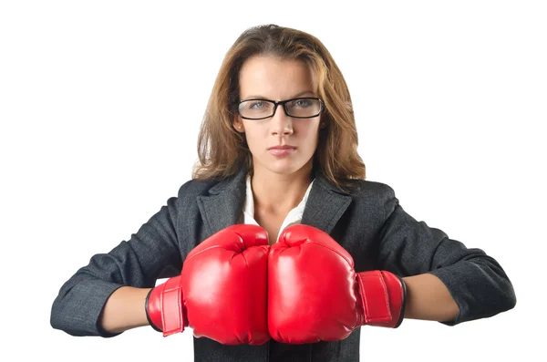 Young businesswoman in boxing concept — Stock Photo, Image